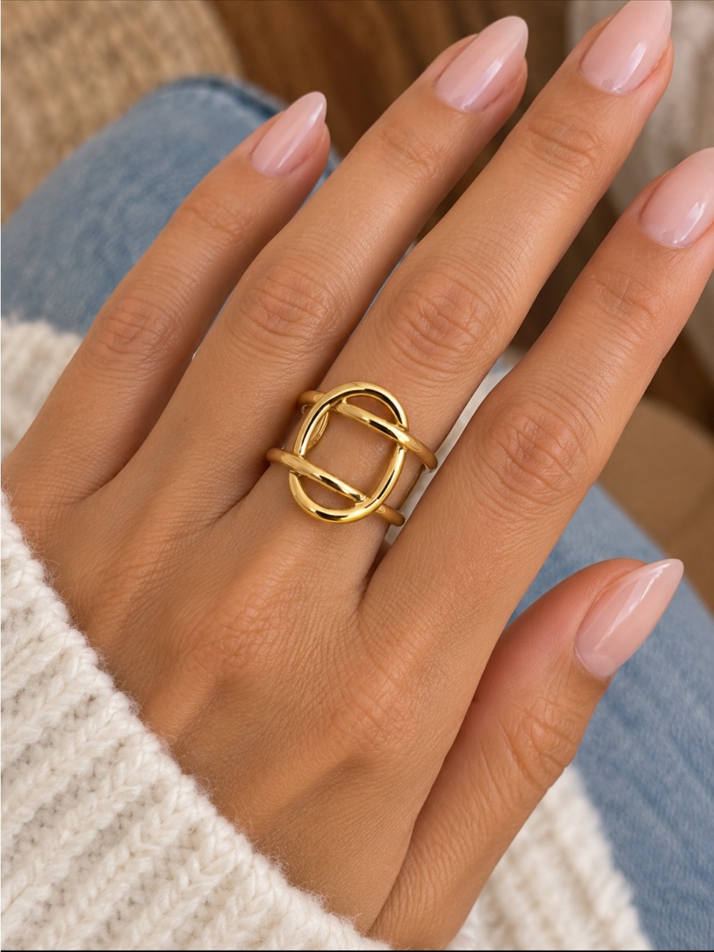 Gold Knotted Circle Statement Ring - Women's Jewelry